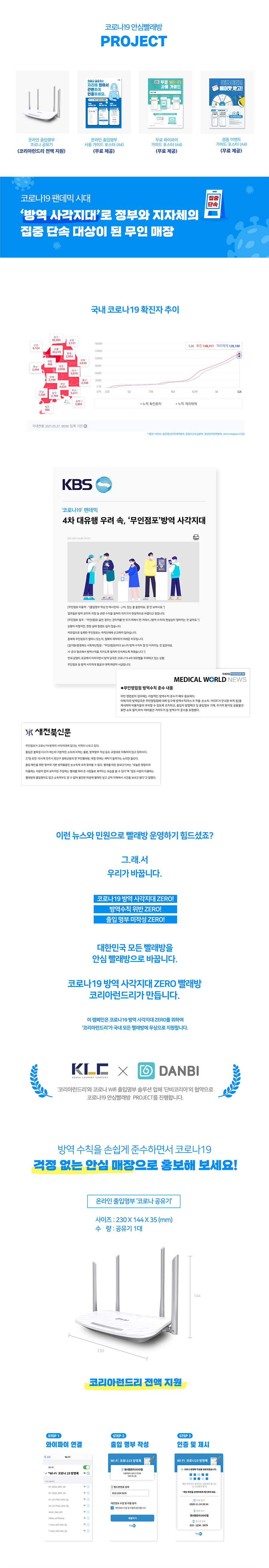 코로나19 안심빨래방 PROJECT 온라인 출입명부 코로나 공유기 무상제공!